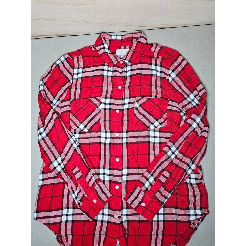 Lucky‎ Brand Womens Red Plaid Button Down Shirt Long Sleeve Flannel Style Size M
